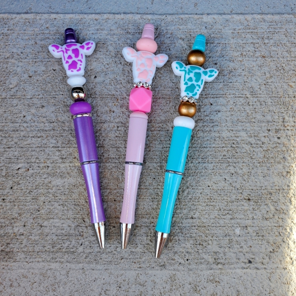 Spotted Cow Heads Silicone Focal Beaded Pen